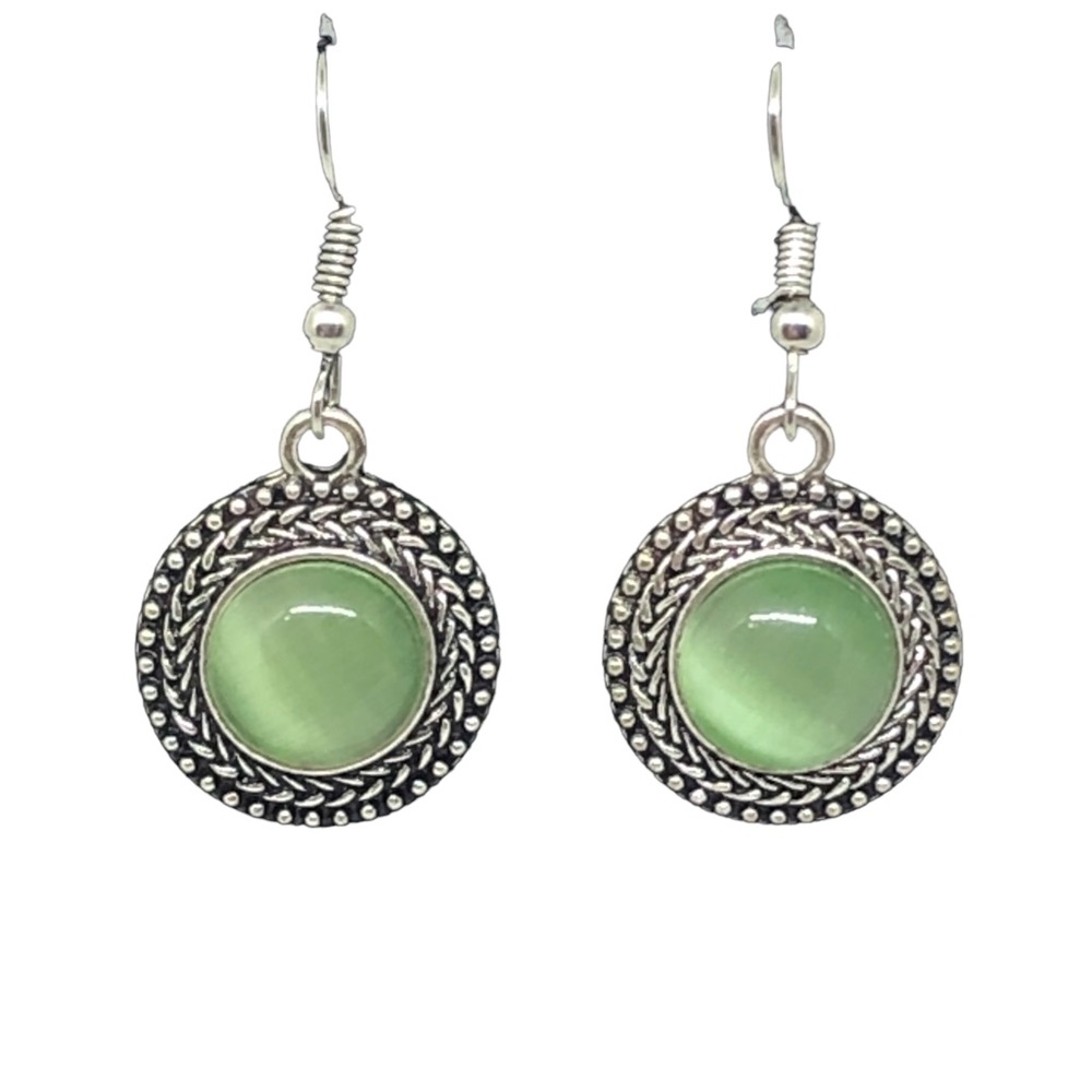Stunning Luminous Green & Silver Fashion Earrings Drop Earrings NEW